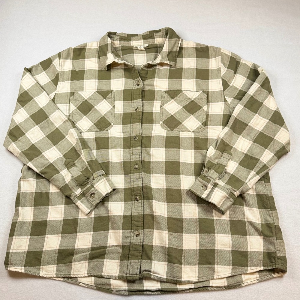 ana a new approach Olive Green Plaid Flannel Shirt XL Relaxed Fit Cotton